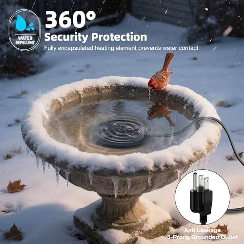 Bird Bath Heater for Outdoors in Winter, 110W Birdbath Water Heater Full-Covered Aluminum, Bird Bath Deicer Pond Deicer with Thermostatically Control, Chicken Water Heater, 4.92 Ft Power Cord (Black) - Image 2