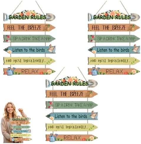 Rustic Wooden Garden Hanging Sign Wall Decor Plaque, 12" Vintage Garden Irregular Sign Wooden Hanging Yard Decor, 6 Colors Distressed Wood Look Welcome Plaques,UV Water Resistant Print,Easy to Hang ，3PCS by Unknown