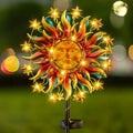 60.3" Solar Wind Spinner with Lights, Double-Sided Sun Face Metal Garden Spinner with Kinetic Back Blades, Solar LED Outdoor Yard Art Decor for Patio Lawn Garden by Qualdout