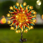 60.3" Solar Wind Spinner with Lights, Double-Sided Sun Face Metal Garden Spinner with Kinetic Back Blades, Solar LED Outdoor Yard Art Decor for Patio Lawn Garden by Qualdout