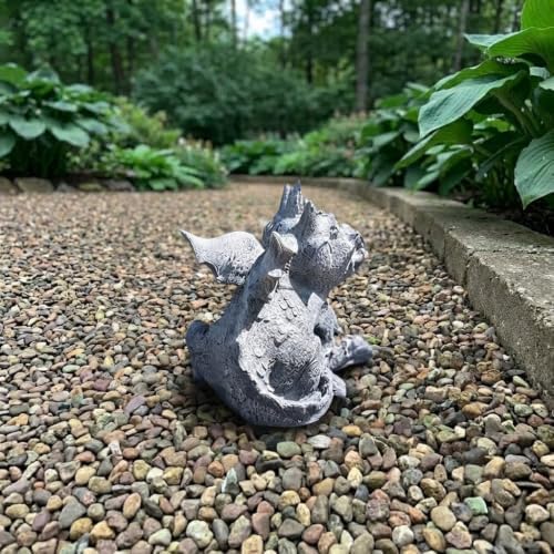 OLOMA Smiling Little Dragon Concrete Statue Outdoor Mythical Creature Outdoor Decor Fantasy Drake Figurine Handcrafted Sculpture Stone Gargoyle Ornament Weather Proof Accent Fantasy Gift - Image 5