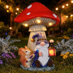 Solar Gnome and Squirrel Statue Under Mushroom Garden Decor, Garden Gnomes Outdoor Statue with Solar Lantern for Yard Patio Lawn Decor, Unique Birthday Gifts for Mom Women Grandma by ElevateYourOutdoorGallery