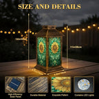 Stained Glass Style Solar Lantern Outdoor Garden Hanging Lantern Intricate Sunflower Stained Glass Art Spring Hues Waterproof Solar Powered Lighting Outside Table Lamp for Patio Deck Yard Camping - Image 2