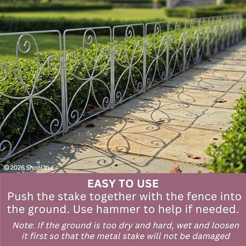 ShopLaLa Garden Fence (20 Panels) 12.5in(L) x 16.5in(H) Animal Barrier Fencing for Dogs, Rustproof White Metal Wire Fencing, Decorative Floral Flower Bed Edging Landscape Lawn Yard Patio Outdoor Decor - Image 6