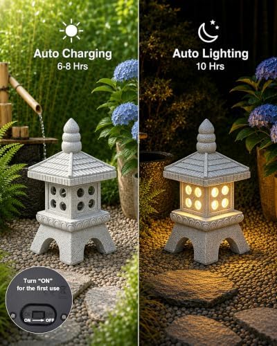 Nacome Solar Pagoda Garden Statues: 15.7-Inch Gray Outdoor Zen Decor - Image 4
