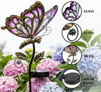 Solar Butterfly Garden Stake Light, Hand-Painted Pink Glass, 36in - Image 4