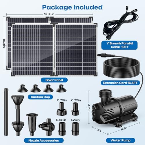 Antfraer 120W Solar Pond Pump, Solar Water Pump with 1600GPH Adjustable Flow & Dry-Run Protection, Solar Water Fountain Pump & Dual Solar Panels for Outdoor Pond Garden Waterfall Water Features - Image 6