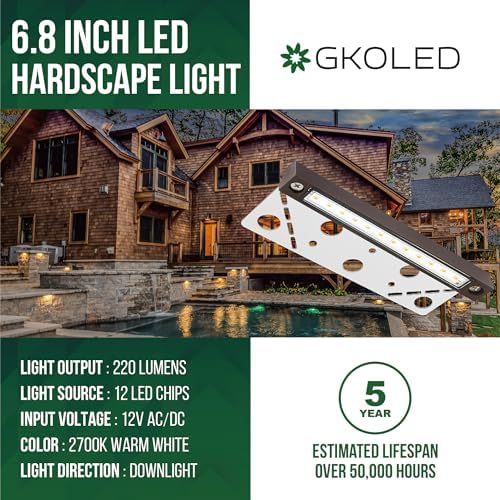 GKOLED 6.8 Inches LED Hardscape Lights, Low Voltage Retaining Wall Light Waterproof, 12V AC/DC Landscape Lighting, 1.5W 2700K, Classic Step Lights Outdoor, Die-cast Aluminum Housing (Pack of 3) - Image 2