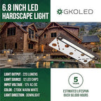 GKOLED 6.8 Inches LED Hardscape Lights, Low Voltage Retaining Wall Light Waterproof, 12V AC/DC Landscape Lighting, 1.5W 2700K, Classic Step Lights Outdoor, Die-cast Aluminum Housing (Pack of 3) - Image 2