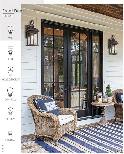 FEMILA Outdoor Wall Lantern Oil Rubbed Bronze, Exterior Wall Light Sconce with Seeded Glass, Front Porch Light Fixture for Outdoor Garage, Patio House, 4FD54B ORB - Image 6