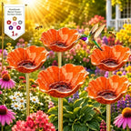 Metal Flower Garden Stakes, Mini Bird Bath and Bee Watering Station with Detachable Copper-Tone Stake, Shallow Alloy Flower Bowl for Garden Yard Patio Butterfly Puddler Decor Gift (Orange, 5 Pcs) by Unknown
