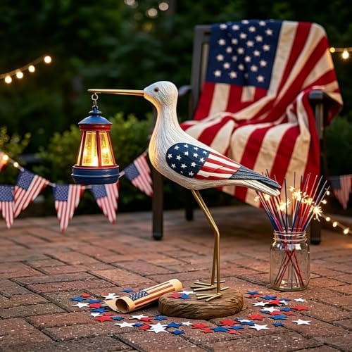 250th Anniversary Decorations,4th of July Decorations Solar Garden Lights,Fourth of July Red White and Blue Seagull Statue Solar Lights Outdoor,Patriotic Decor With Solar Lantern for Independence Day by QZJDDZSW