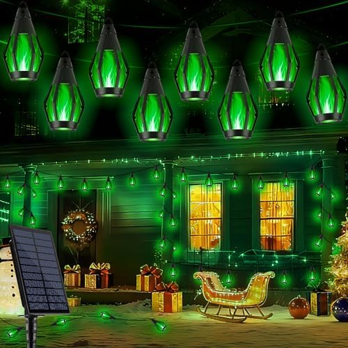 Flacchi Solar Flame String Lights - 42ft 15 LED Lights Outdoor Solar String Lights for Garden Patio Christmas Decoration (Green, 42ft) - Image 5