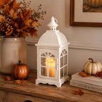 TRIROCKS Decorative Vintage Candle Lanterns 14.5" H Farmhouse Outdoor Hanging Lanterns with Tempered Glass for Porch, Balcony, Patio, Home, Centerpieces, Indoor, Outdoor(White) - Image 2