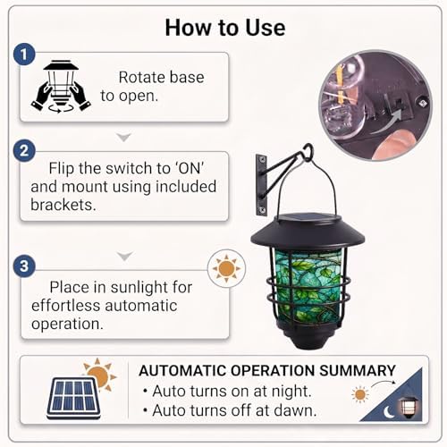 Solar Lanterns Outdoor Hanging Lights Stained Glass Leaves Glass Wall Lantern 2 Pack, Waterproof Decorative Solar Sconce with Wall Mount Kit for Garden Porch Fence Chicken Coop Summer Decor - Image 4