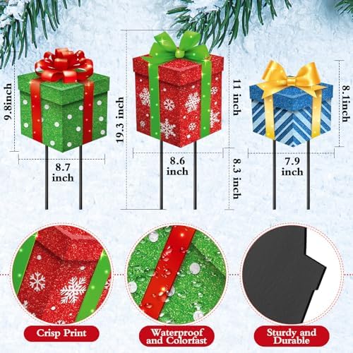 Drydiet 3 Pack Metal Christmas Yard Signs Decor Xmas Yard Stakes Outdoor with Stakes for Holiday Outdoor Garden Lawn Pathway Decoration(Gift Boxes) - Image 2