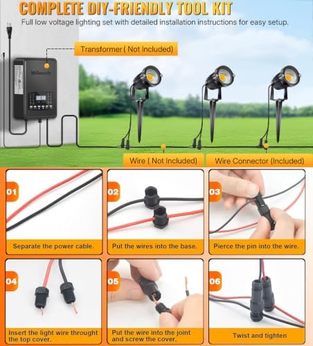 10 Pack Low Voltage Landscape Lights LED 5W Landscape Lighting with connectors AC/DC 12V-24V Outdoor Spotlight IP66 Waterproof Tree Flag Lights Warm White Spotlights for Yard Garden Pathway - Image 5