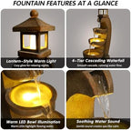 35.4''H Outdoor Water Fountain with LED Lights, 4 Tier Bowl Cascading Resin Lantern Style Garden Fountain for Patio Yard Porch Landscape, Easy Assembly, Brown - Image 4