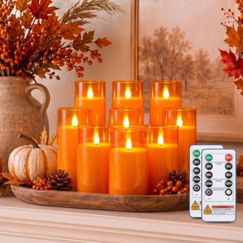Homemory Halloween Orange Flameless Candles, Acrylic, Remote Timer, 9 Pack by Homemory