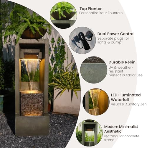Tankana Outdoor Water Fountain Jar Water Feature for Garden Floor Standing Fountains Resin Cascading Waterfall with Pump and Lights for Patio Yard Deck Home Decor, 41 inches Tall - Image 3