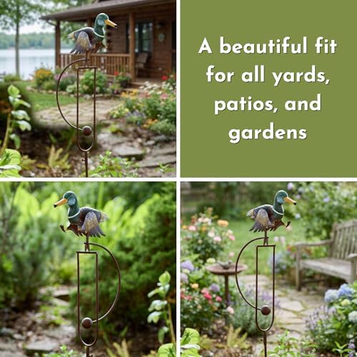 Red Carpet Studios Garden Art Small Walking Duck Balance Rocker Metal Garden Stake Yard Décor, 55” Tall, Mallard Duck with Moving Legs - Image 5