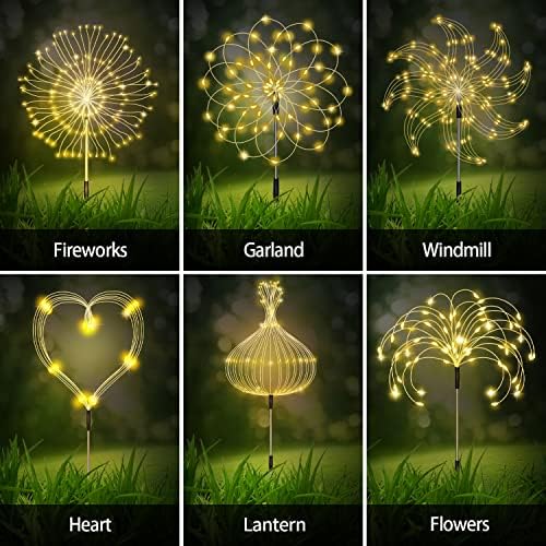 Maleyt 6 Pack Solar Garden Lights, Firework Lights, Decorative, 8 Lighting Modes with Remote 120 LED Twinkling Waterproof Landscape Outdoor Decor, for Pathway Backyard Walkway Patio (Warm White) - Image 2