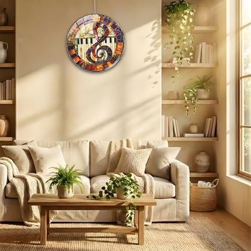 Treble Clef Piano Acrylic Suncatcher 10 Inches, Fall Decoration Indoor Outdoor, Bedroom Porch Decor, Stained Glass Effect Window Hanging, Music Lover Ornament, Pianist Gift for Her - Image 6