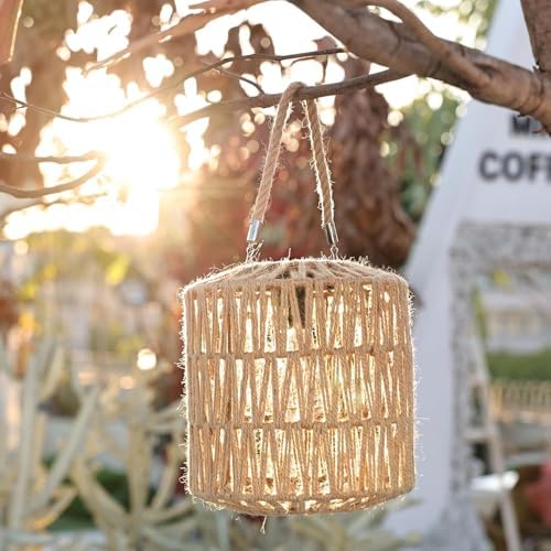 Cooo Large Solar Rope Lantern Outdoor Hanging – Handwoven Jute Rope Lantern with Warm Edison Bulb, IP65 Waterproof Solar Powered Garden Light for Porch Patio, Yard Christmas Decorations, 8.27” Tall - Image 4