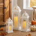 TRIROCKS Set of 3 Large Decorative Candle Lanterns 22''&16"&11" H Vintage Candle Holders for Garden Yard Patio Wedding Parties Events Christmas Indoors Outdoors(Beige with Gold Brush) by TRIROCKS