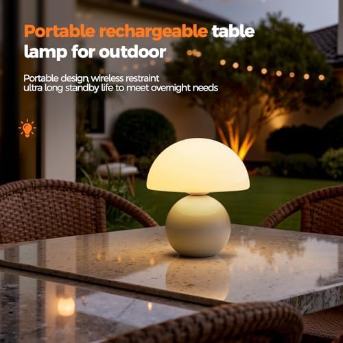 NIORSUN Mushroom Lamp Table Lamp for Bedroom, Portables Cordless Table Lamp,Wireless lamp,Small Bedside Table Touch Lamps for Living Room,Mini Mushroom 5200mAh Battery Operated Lamp Modern Cream - Image 6