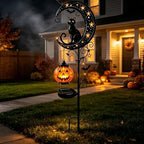 Solar Halloween Black Cat & Pumpkin Moon Metal Garden Stake Light, Waterproof Solar Outdoor Decor, Auto Dusk Light Ornament for Yard Lawn Patio Pathway - Image 4