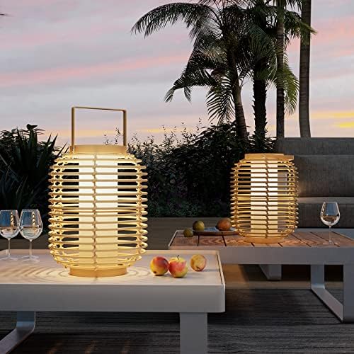 Solar Yard Outdoor Austin Solar Powered Floor Lamp Set of 2, 14-inch Wicker Woven LED Lamp, Water-Resistant Garden Light, Boho Style, Decor for Balcony, Porch, Yard, Pathway, Natural Color by SolarYard
