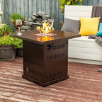 28'' Propane Fire Pit Table, 50,000 BTU Fire Table with Steel Lid, Big Legs, Laval Rocks, Deck Safe Fire Pit, Gas Fire Pits for Outside Patio, Brown. - Image 7