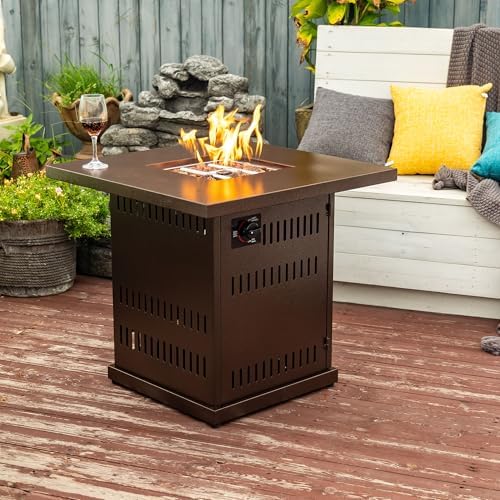 28'' Propane Fire Pit Table, 50,000 BTU Fire Table with Steel Lid, Big Legs, Laval Rocks, Deck Safe Fire Pit, Gas Fire Pits for Outside Patio, Brown. - Image 7