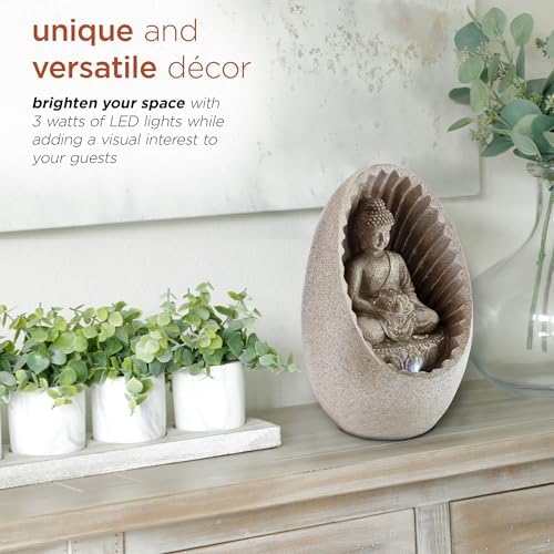 Alpine Corporation WIN322 Indoor/Outdoor Tabletop Buddha Fountain with LED Lights, Soothing Buddha Garden Fountain 11", Beige - Image 5