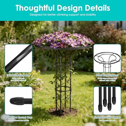 Umbrella Garden Trellis for Climbing Plants Outdoor, 41.3" Mushroom Top Trellis Stackable, Tall PE-coated Metal Obelisk Trellises for Potted Plants, Topiary Tower Vine Support for Rose, Bean, Clematis - Image 4