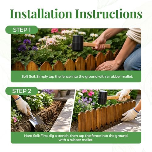 Wood Garden Edging, 12" H x 13.2 Ft L, 2 Pack, Walnut Garden Fence - Image 6