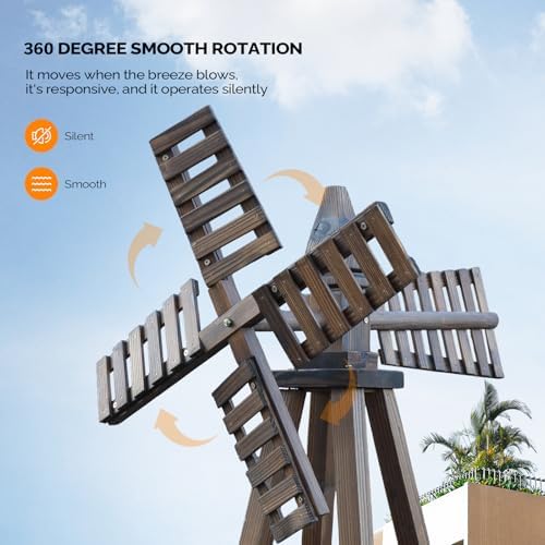Wooden Windmill, Weather-Proof Wind Spinner, Outdoor Wind Mill for Garden Lawn Patio Decoration (Carbonized, Large) - Image 4