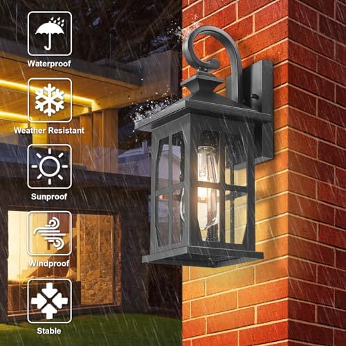 Darkaway Outdoor Light Fixtures Wall Mount, Outdoor Wall Lights Exterior Lighting Fixtures Waterproof Black Outside Wall Sconce with Seeded Glass for House Porch Hallway Garage Front Door - Image 4