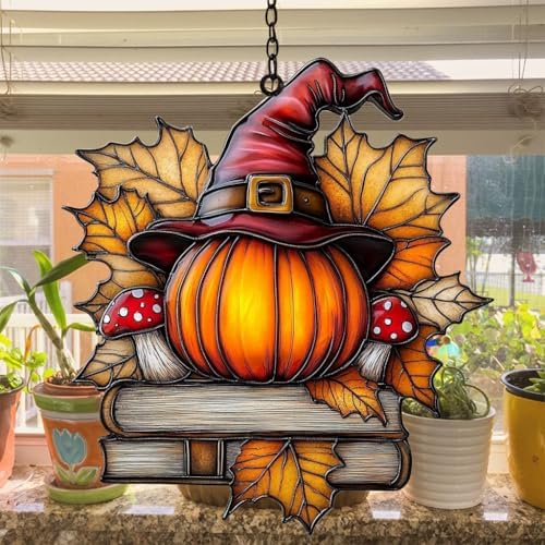 Pumpkin Witch and Books Acrylic Suncatcher - Image 4