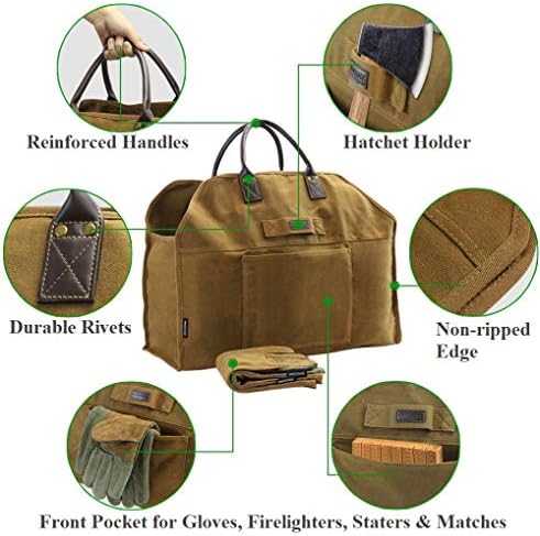 INNO STAGE Waxed Canvas Firewood Log Carrier with Gloves - Image 4