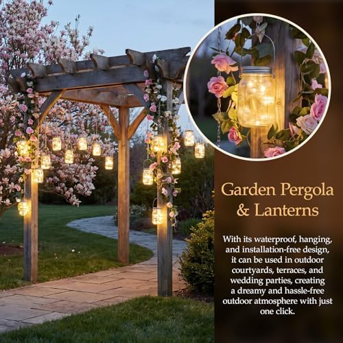 12 Pack Mason Jar Hanging Lantern with Chains, 30 LED Solar Lights - Image 2