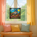 Baking Gnome Picnic Stained Glass Suncatcher – Square Hanging Window Panel for Home or Greenhouse – Whimsical Glass Art Gift for Garden Lovers, Christmas, Halloween, Father Days VW9vGA - Image 5