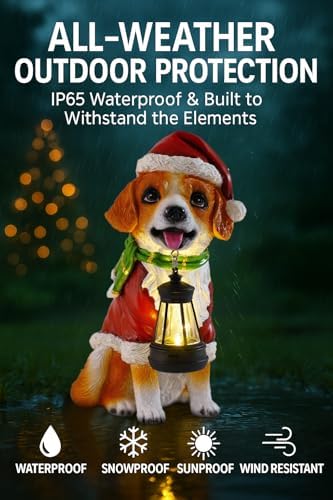 Pohabery Christmas Dog Garden Statue with Solar Lantern – Santa Dog Figurine in Red Coat & Hat, Outdoor Christmas Yard & Porch Decorations, Balcony & Lawn Decor, for Dog Lovers - Image 6