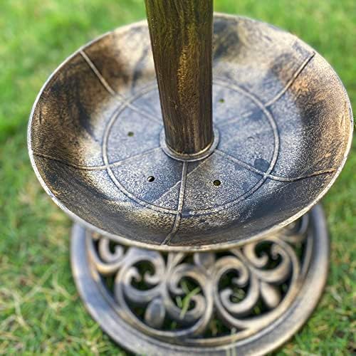 Westcharm 30 Inch Solar Powered LED Lighted Birdbath with Planter Bowl for Outdoors Yard Outside Outdoor Garden Decoration Pedestal Base Stand - Antique Bronze Polyresin Solar Bird Bath with Planter - Image 5