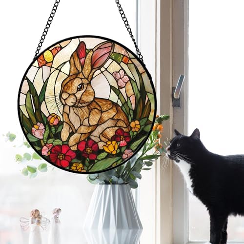 Rabbit Stained Glass Window Hanging Easter Suncatcher Gifts for Women 12" - Image 2