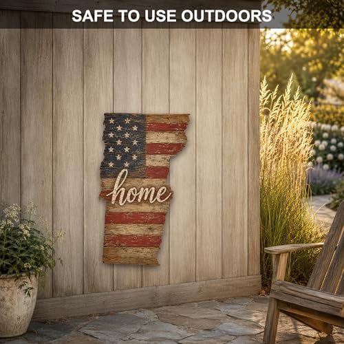 Vermont "Home" State Shape Sign — Vintage American Flag Wall Decor — UV-Printed Aluminum (Not Real Wood) — Patriotic State Pride Art for Indoors & Outdoors — Made in USA - Image 4