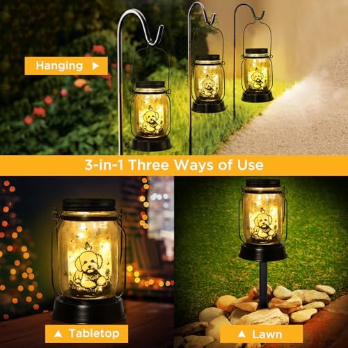 kyoryuger Bichon Dog Gifts for Women/Men Bichon Frise Solar Lanterns Birthday Dog Lovers Lantern Pet Loss Dog Memorial Lights Solar Garden Decoration for Yard, Patio,Backyard,Porch Torches Light - Image 2