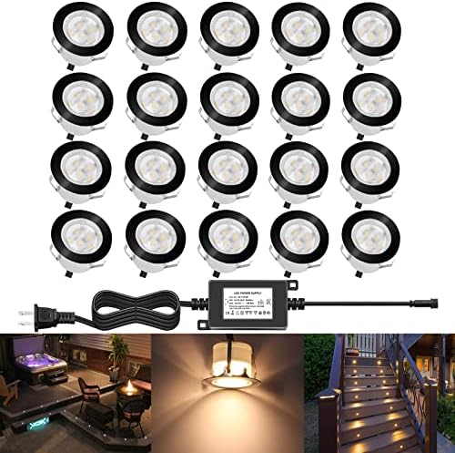Led Deck Lights Outdoor Waterproof Low Voltage Stainless Steel 1W Outdoor Yard Garden Decoration Lamps Landscape Pathway Patio Step Stairs LED In-ground Lights Black Border(20pcs, Warm White) by QACALEDOutdoorRecessedDeckLightingKits
