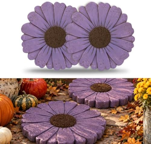 2 Pack Daisy Cement Stepping Stones 10 Inch, Heavy Duty Garden Pathway Stones, Non Slip Outdoor Walkway Decor for Yard Patio Lawn, Weather Resistant Cement Stepping Stones (Purple) by Unknown